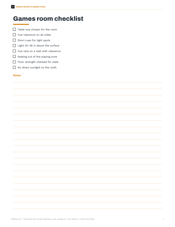 Preview of Printable Games Room Checklist